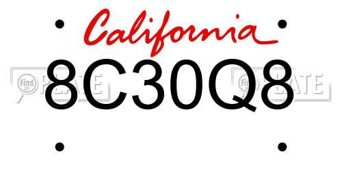 8C30Q8 California License Plate