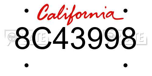 8C43998 California License Plate