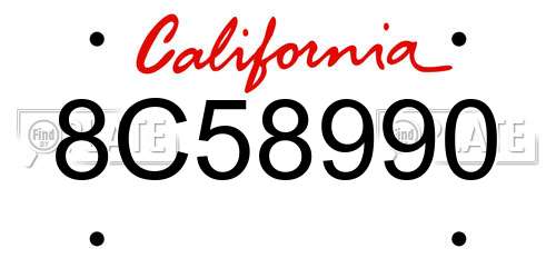 8C58990 California License Plate