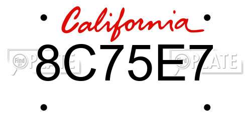 8C75E7 California License Plate