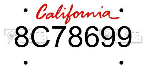 8C78699 California License Plate