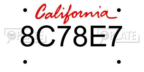 8C78E7 California License Plate