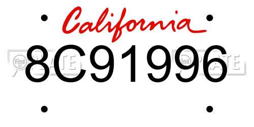 8C91996 California License Plate