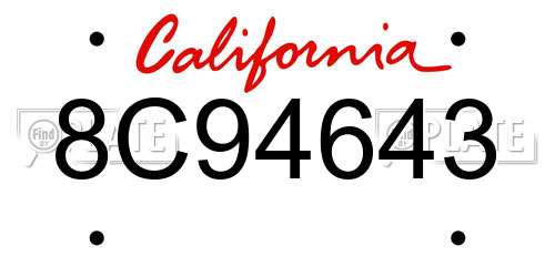 8C94643 California License Plate
