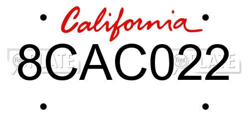 8CAC022 California License Plate