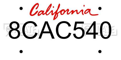 8CAC540 California License Plate