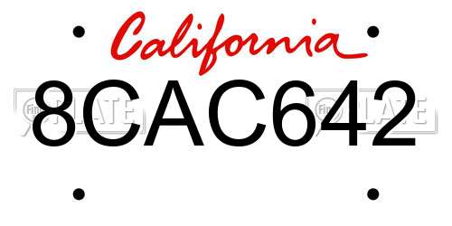 8CAC642 California License Plate