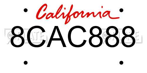8CAC888 California License Plate
