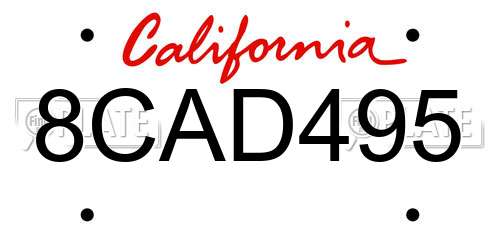 8CAD495 California License Plate