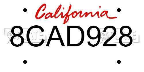 8CAD928 California License Plate
