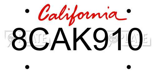 8CAK910 California License Plate