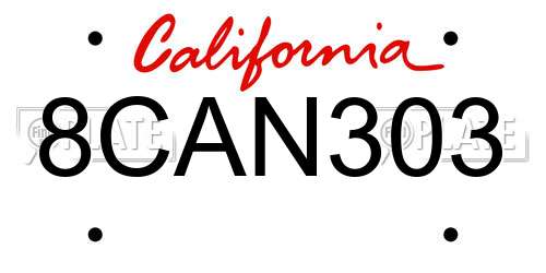 8CAN303 California License Plate