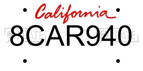 8CAR940 California License Plate