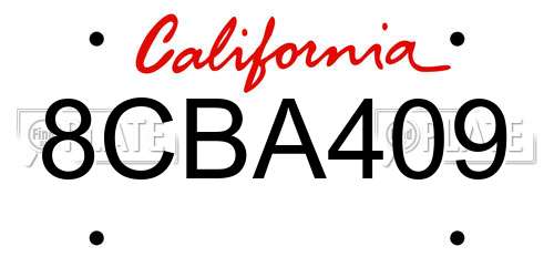 8CBA409 California License Plate