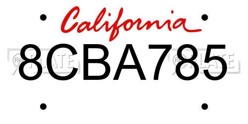 8CBA785 California License Plate