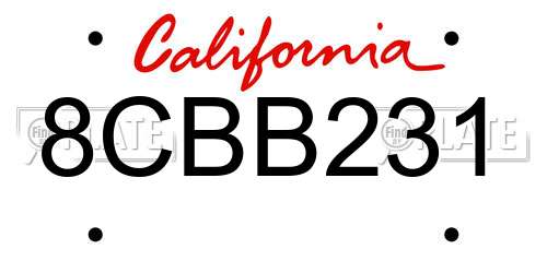 8CBB231 California License Plate