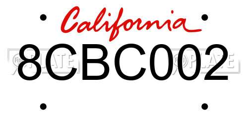 8CBC002 California License Plate