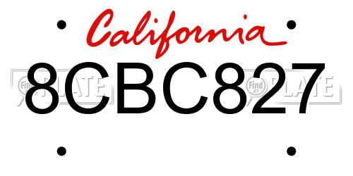 8CBC827 California License Plate