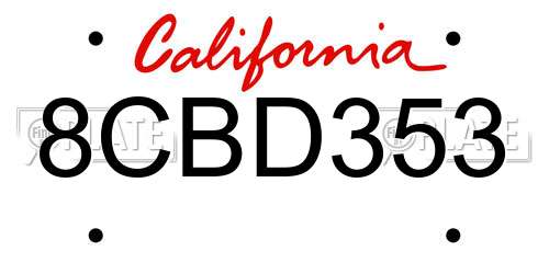 8CBD353 California License Plate