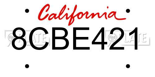 8CBE421 California License Plate