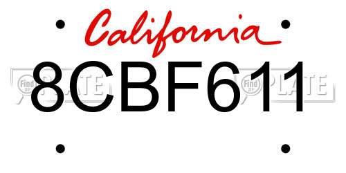 8CBF611 California License Plate