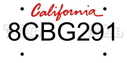 8CBG291 California License Plate
