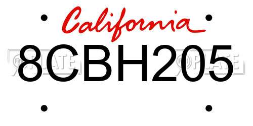 8CBH205 California License Plate