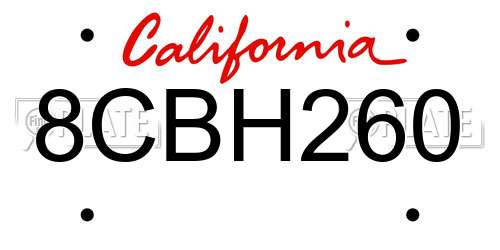 8CBH260 California License Plate