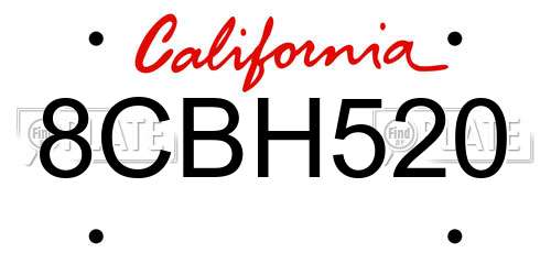 8CBH520 California License Plate