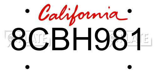 8CBH981 California License Plate