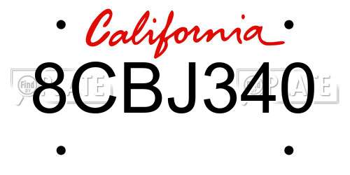 8CBJ340 California License Plate