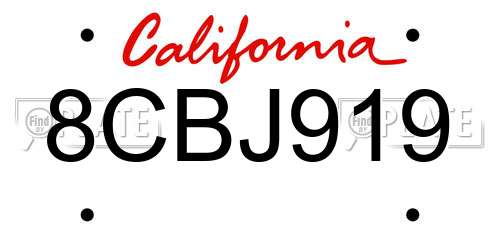 8CBJ919 California License Plate
