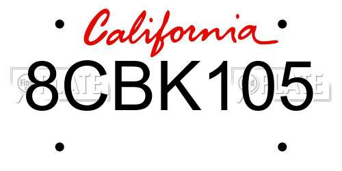 8CBK105 California License Plate