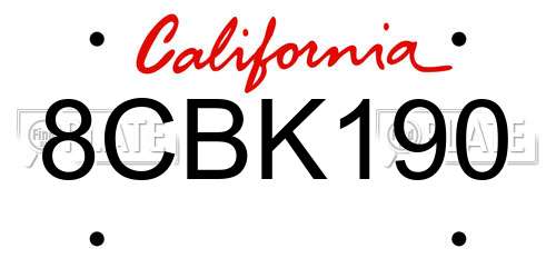 8CBK190 California License Plate