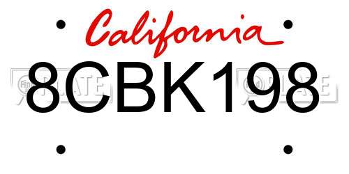 8CBK198 California License Plate