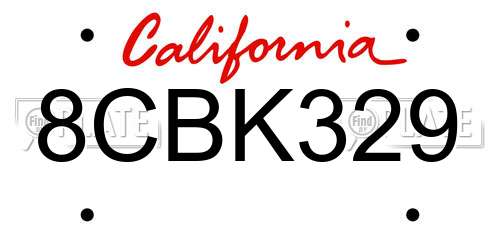 8CBK329 California License Plate