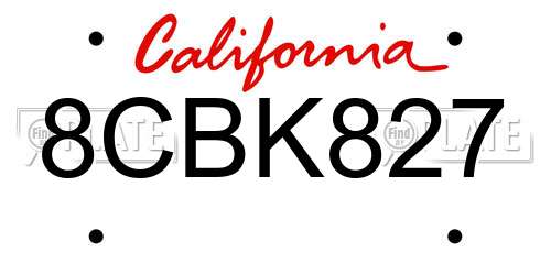 8CBK827 California License Plate