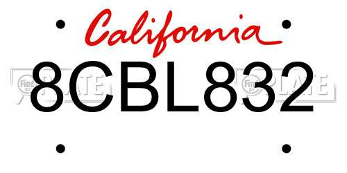 8CBL832 California License Plate