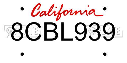 8CBL939 California License Plate