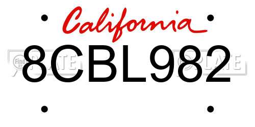 8CBL982 California License Plate