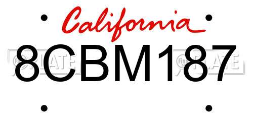 8CBM187 California License Plate