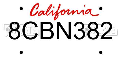 8CBN382 California License Plate