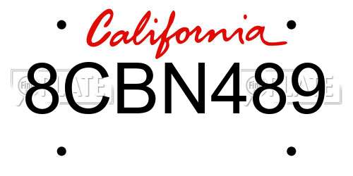 8CBN489 California License Plate