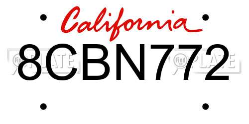 8CBN772 California License Plate