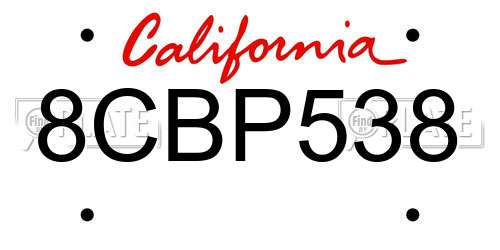 8CBP538 California License Plate