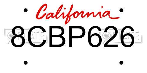 8CBP626 California License Plate