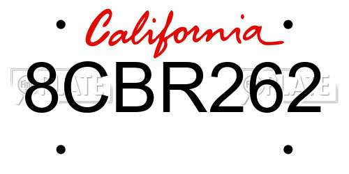 8CBR262 California License Plate