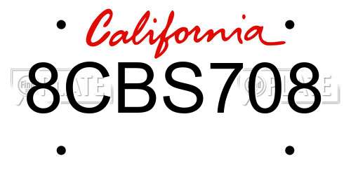 8CBS708 California License Plate