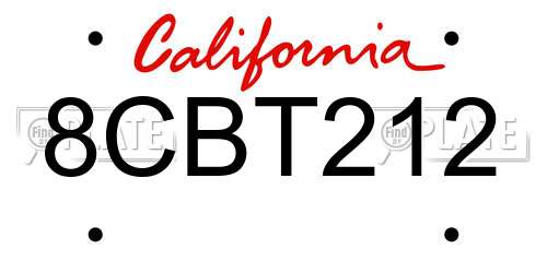 8CBT212 California License Plate