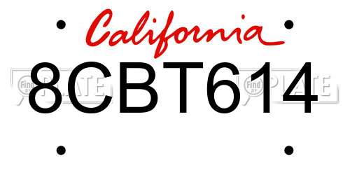 8CBT614 California License Plate